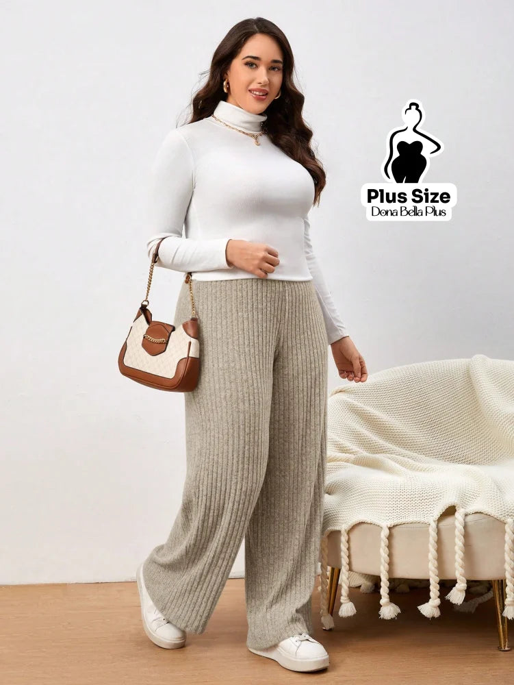 Calça Canelada Reta com Cintura Alta Ajustada Calça Canelada Reta com Cintura Alta Ajustada