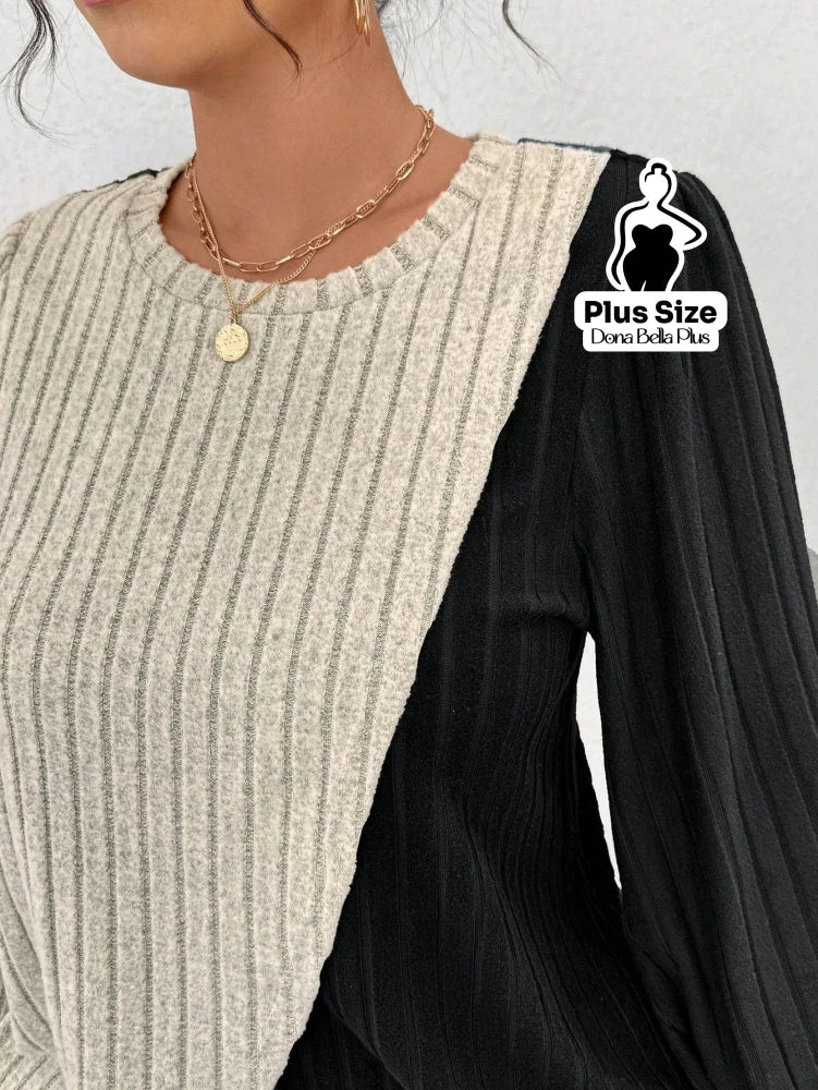 Conjunto Bicolor Canelado com Blusa Assimétrica Conjunto Bicolor Canelado com Blusa Assimétrica