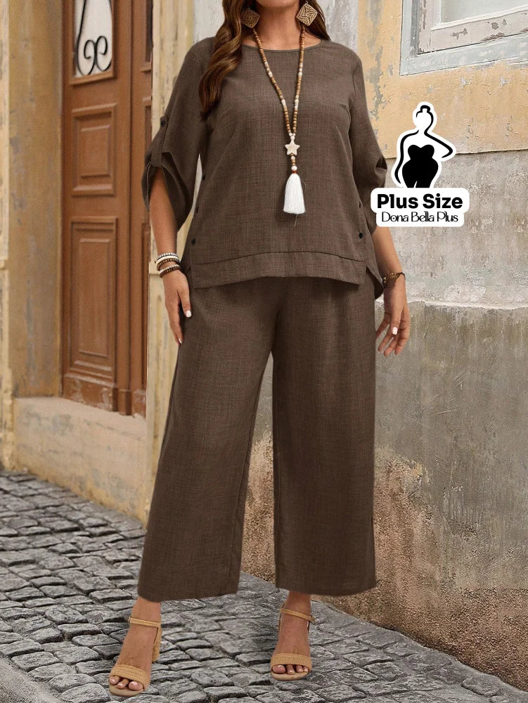Conjunto de Linho com Blusa de Botões Laterais e Calça Conjunto de Linho com Blusa de Botões Laterais e Calça