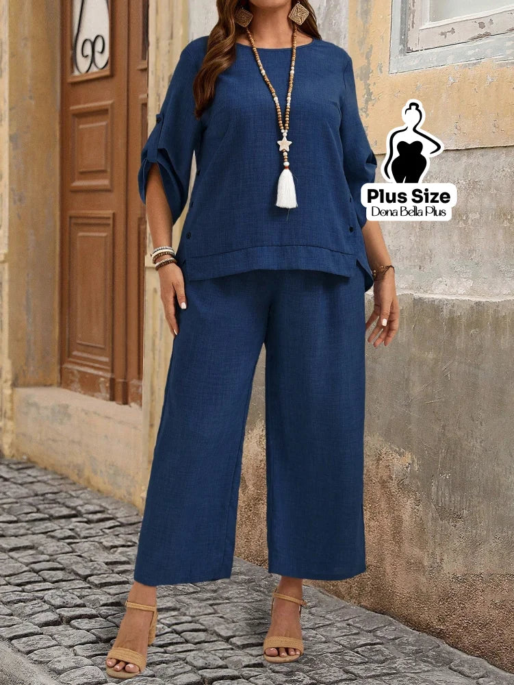 Conjunto de Linho com Blusa de Botões Laterais e Calça Conjunto de Linho com Blusa de Botões Laterais e Calça