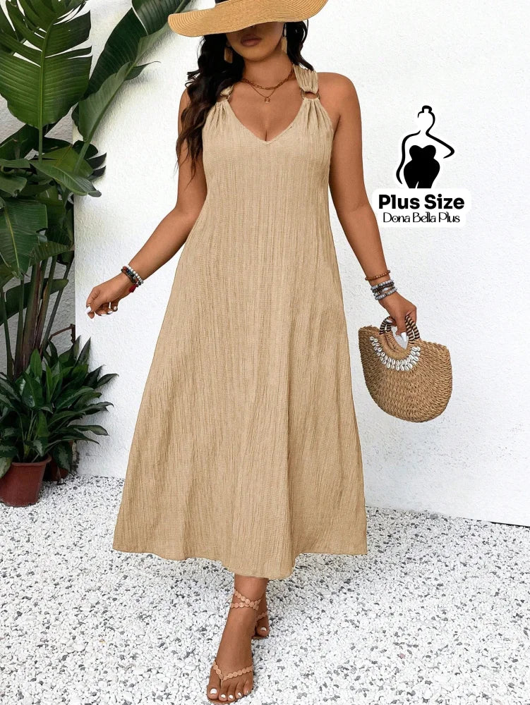 Vestido Midi com Alças Torcidas e Modelagem Solta Vestido Midi com Alças Torcidas e Modelagem Solta