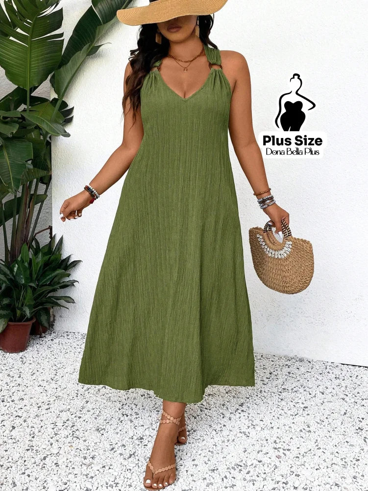 Vestido Midi com Alças Torcidas e Modelagem Solta Vestido Midi com Alças Torcidas e Modelagem Solta