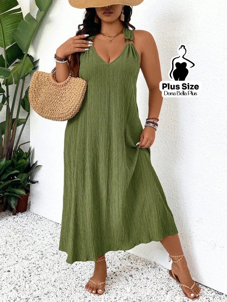 Vestido Midi com Alças Torcidas e Modelagem Solta Vestido Midi com Alças Torcidas e Modelagem Solta