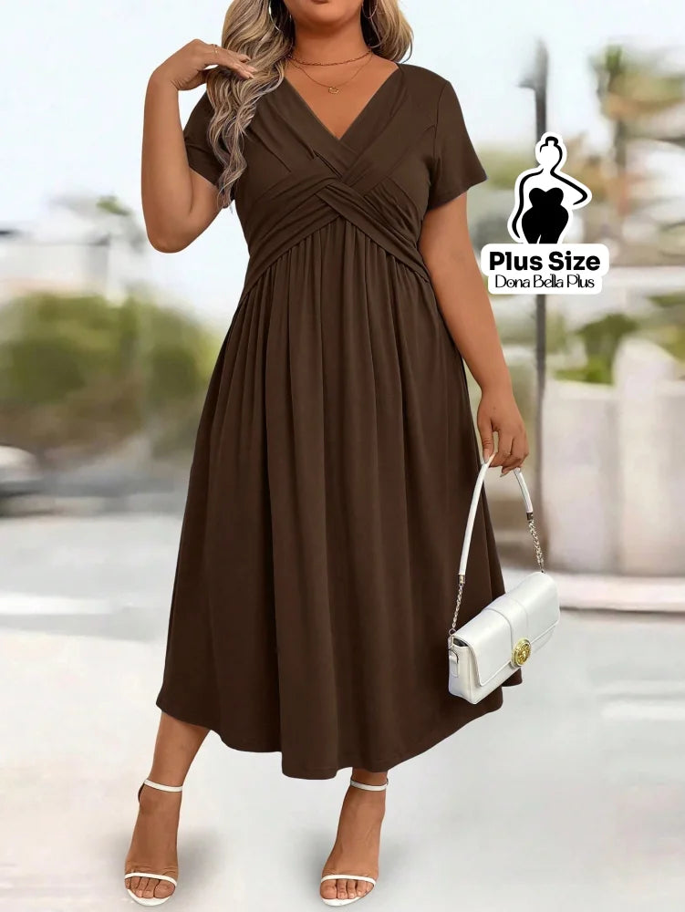 Vestido Midi com Decote V Modelagem Transpassada e Bolsos Laterais Vestido Midi com Decote V Modelagem Transpassada e