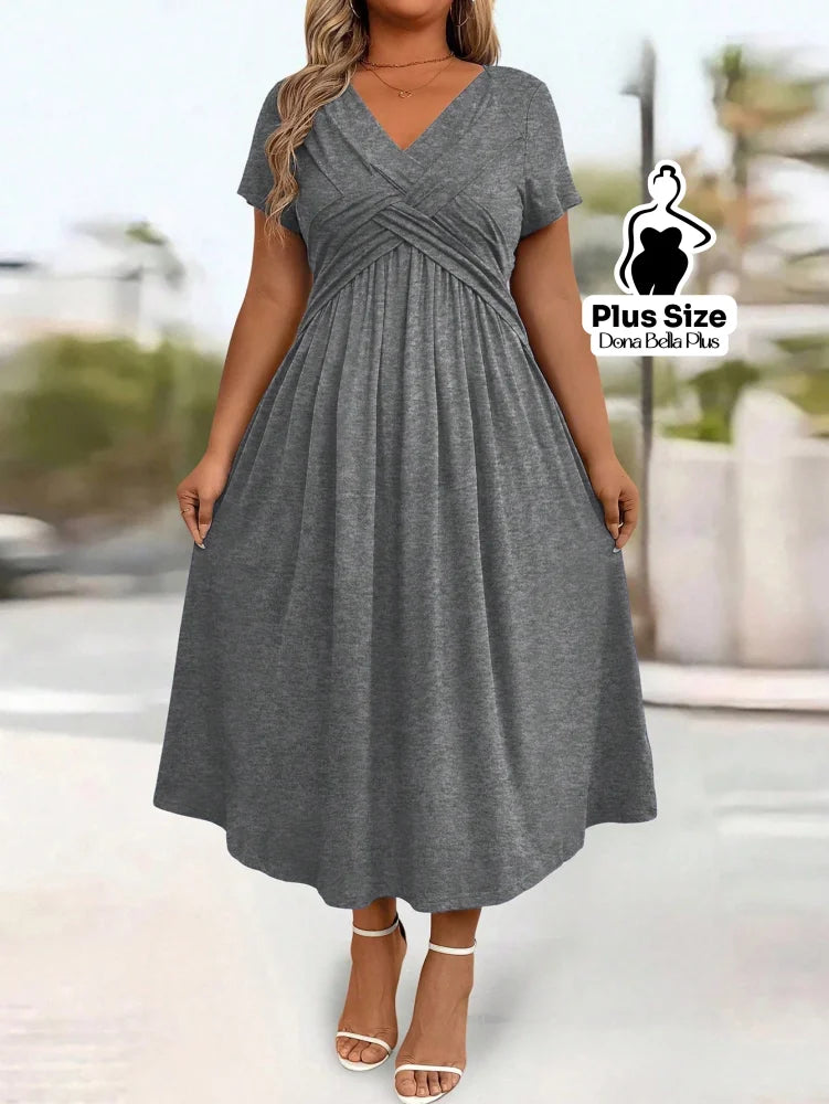 Vestido Midi com Decote V Modelagem Transpassada e Bolsos Laterais Vestido Midi com Decote V Modelagem Transpassada e