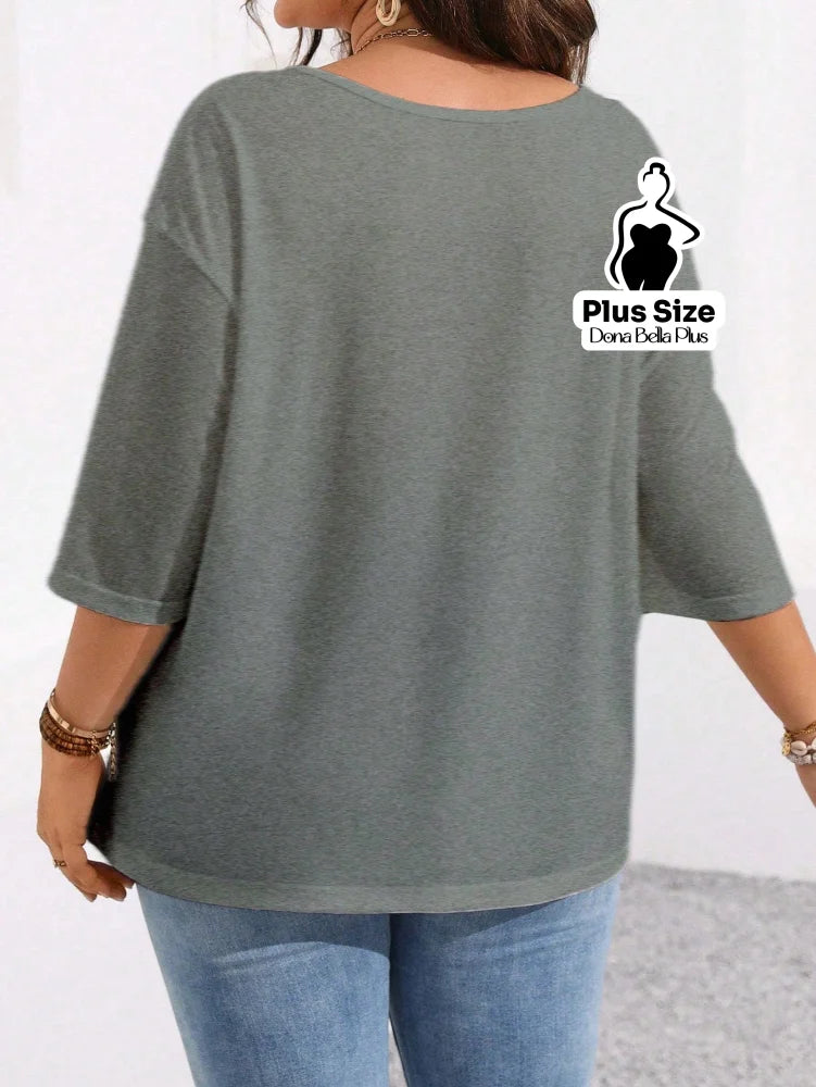 Blusa Básica com Caimento Solto e Manga 3/4 Blusa Básica com Caimento Solto e Manga 3/4
