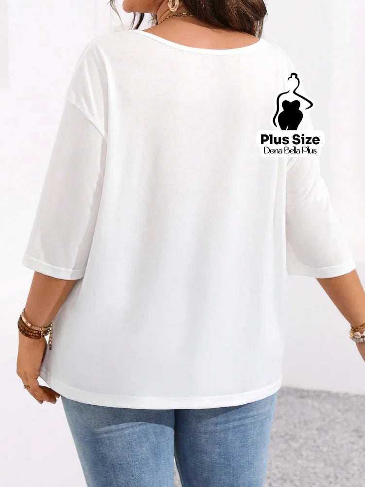 Blusa Básica com Caimento Solto e Manga 3/4 Blusa Básica com Caimento Solto e Manga 3/4