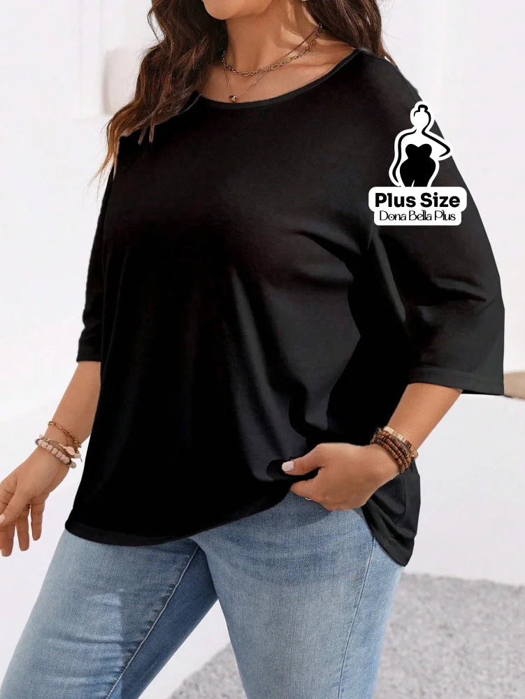 Blusa Básica com Caimento Solto e Manga 3/4 Blusa Básica com Caimento Solto e Manga 3/4