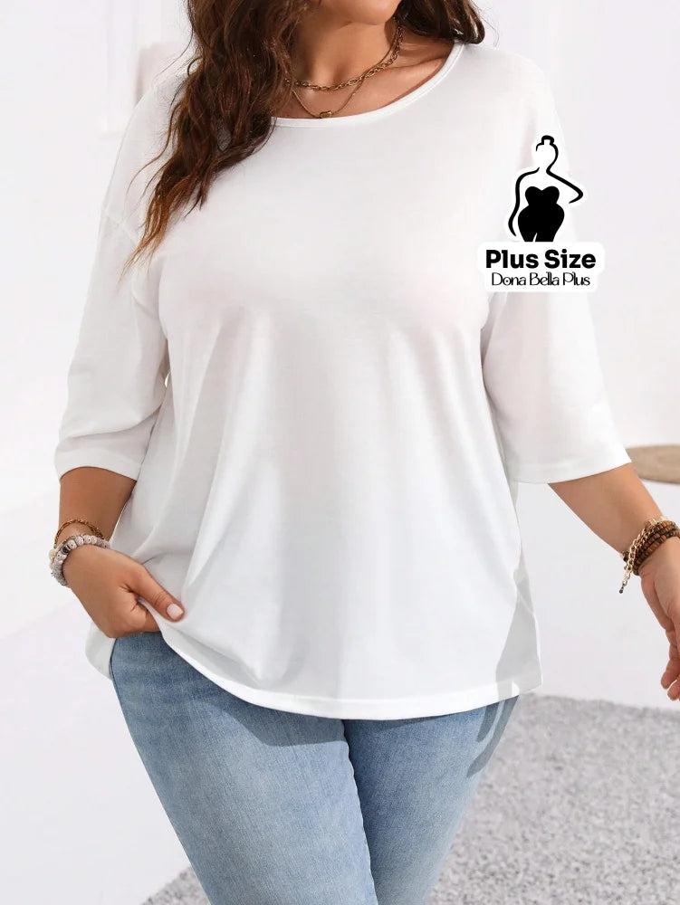 Blusa Básica com Caimento Solto e Manga 3/4 Blusa Básica com Caimento Solto e Manga 3/4
