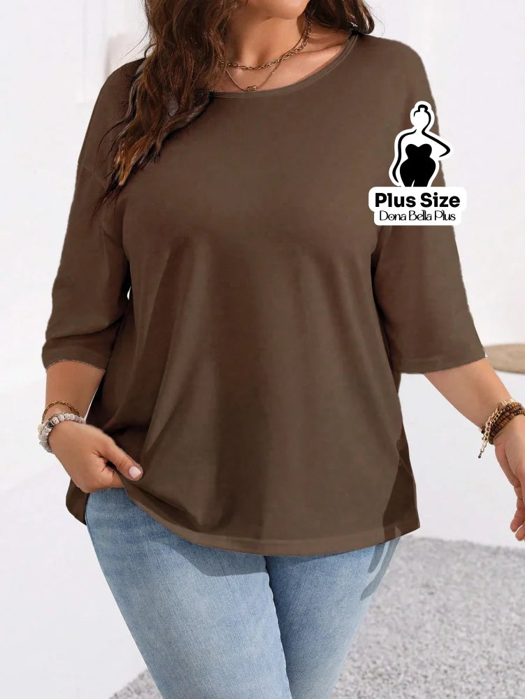 Blusa Básica com Caimento Solto e Manga 3/4 Blusa Básica com Caimento Solto e Manga 3/4