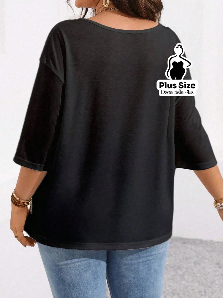 Blusa Básica com Caimento Solto e Manga 3/4 Blusa Básica com Caimento Solto e Manga 3/4