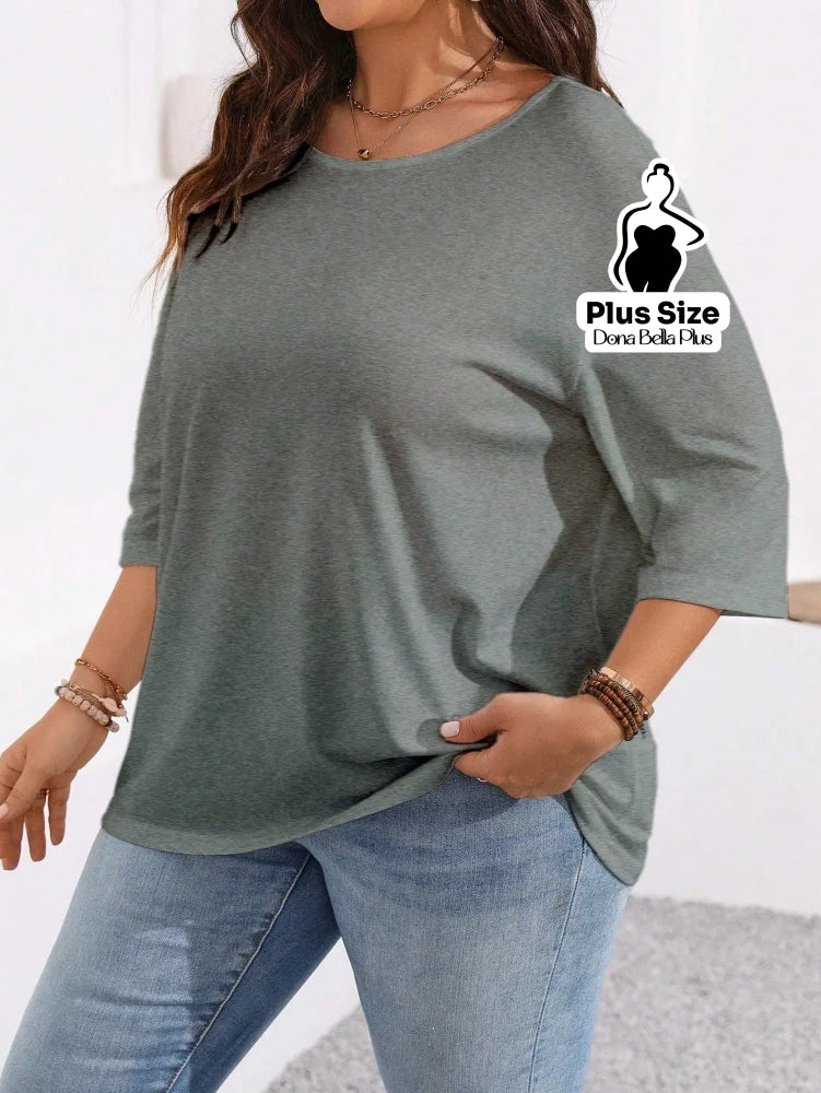 Blusa Básica com Caimento Solto e Manga 3/4 Blusa Básica com Caimento Solto e Manga 3/4