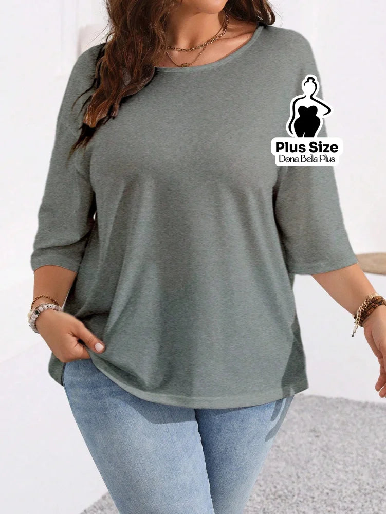 Blusa Básica com Caimento Solto e Manga 3/4 Blusa Básica com Caimento Solto e Manga 3/4
