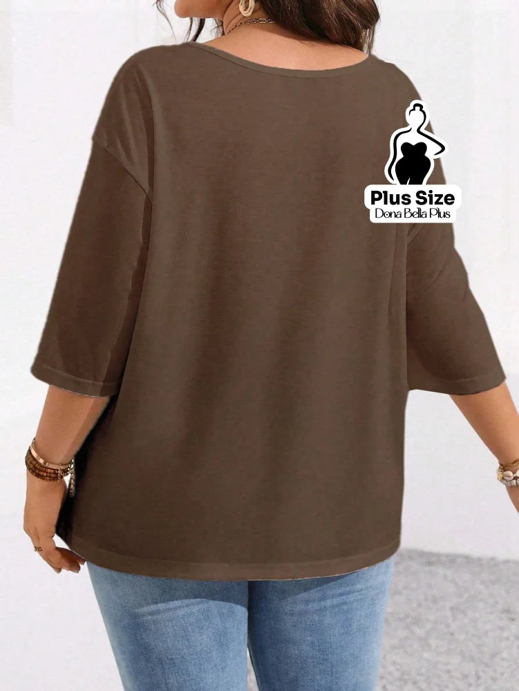 Blusa Básica com Caimento Solto e Manga 3/4 Blusa Básica com Caimento Solto e Manga 3/4