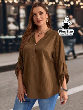 Blusa Canelada com Botões e Manga Ajustável Blusa Canelada com Botões e Manga Ajustável