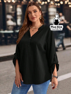 Blusa Canelada com Botões e Manga Ajustável Blusa Canelada com Botões e Manga Ajustável