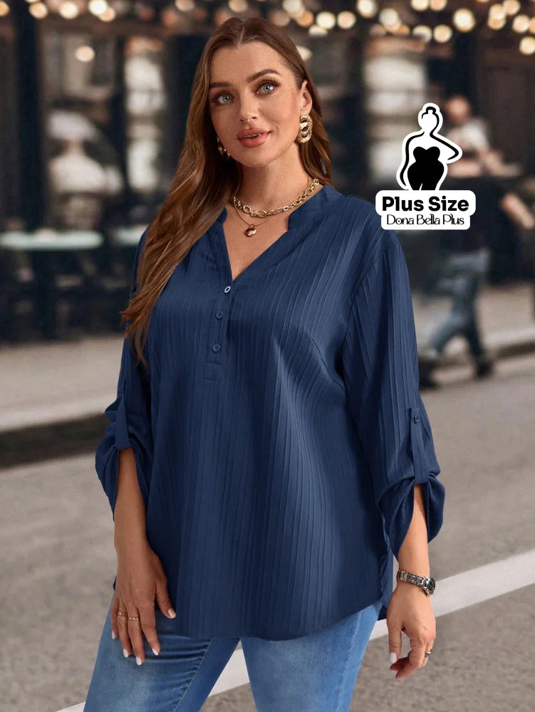 Blusa Canelada com Botões e Manga Ajustável Blusa Canelada com Botões e Manga Ajustável