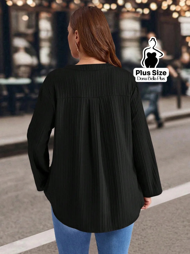 Blusa Canelada com Botões e Manga Ajustável Blusa Canelada com Botões e Manga Ajustável