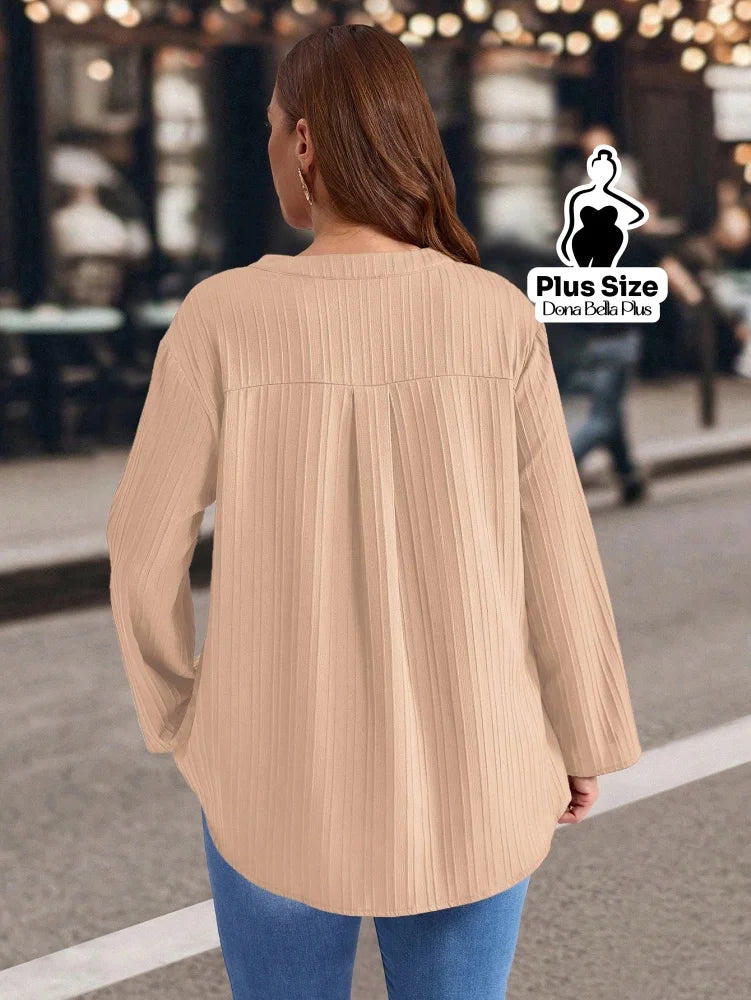 Blusa Canelada com Botões e Manga Ajustável Blusa Canelada com Botões e Manga Ajustável
