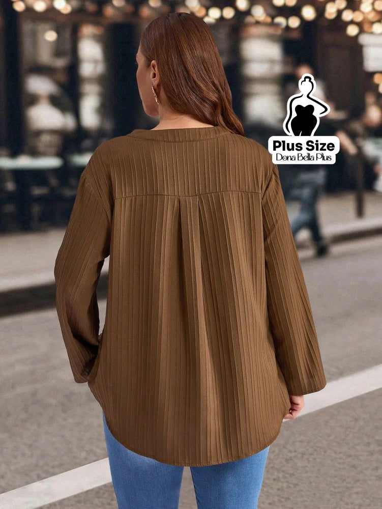 Blusa Canelada com Botões e Manga Ajustável Blusa Canelada com Botões e Manga Ajustável