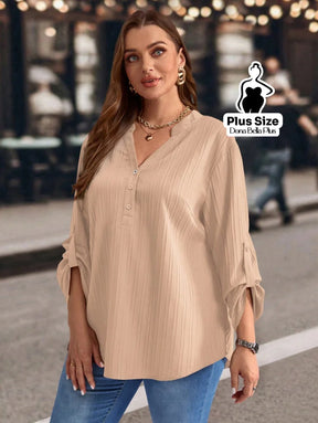 Blusa Canelada com Botões e Manga Ajustável Blusa Canelada com Botões e Manga Ajustável