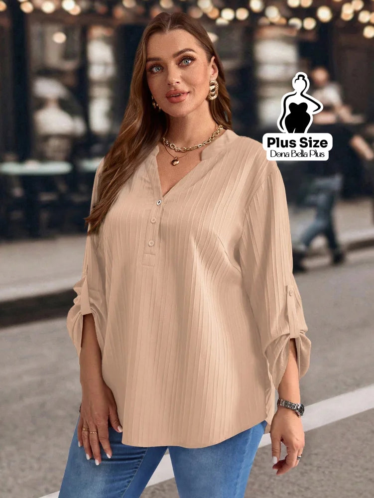 Blusa Canelada com Botões e Manga Ajustável Blusa Canelada com Botões e Manga Ajustável