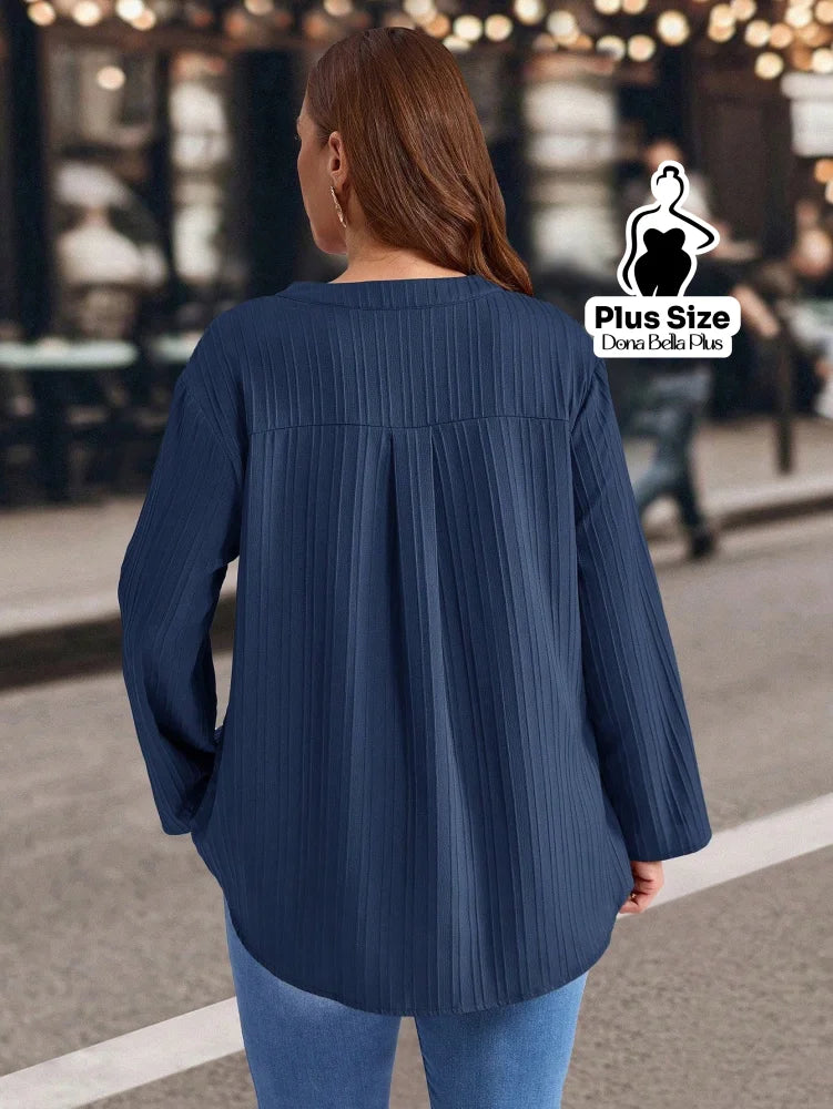 Blusa Canelada com Botões e Manga Ajustável Blusa Canelada com Botões e Manga Ajustável