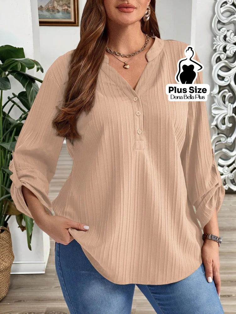 Blusa Canelada com Botões e Manga Ajustável Caqui / G Blusa Canelada com Botões e Manga Ajustável