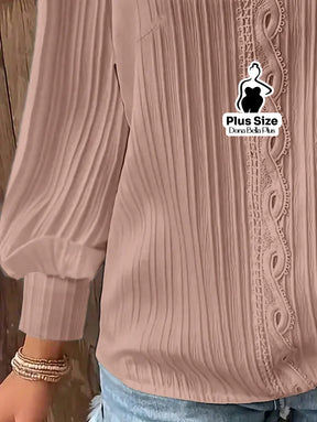 Blusa Canelada com Detalhe em Renda e Manga Longa Blusa Canelada com Detalhe em Renda e Manga Longa