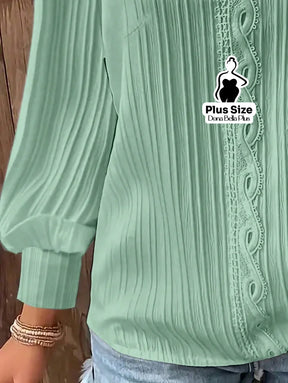 Blusa Canelada com Detalhe em Renda e Manga Longa Blusa Canelada com Detalhe em Renda e Manga Longa