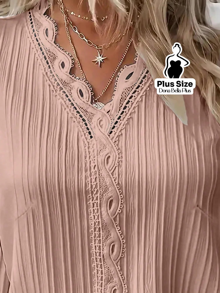 Blusa Canelada com Detalhe em Renda e Manga Longa Blusa Canelada com Detalhe em Renda e Manga Longa
