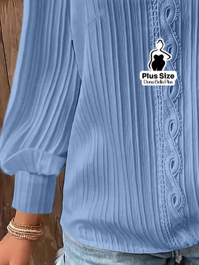 Blusa Canelada com Detalhe em Renda e Manga Longa Blusa Canelada com Detalhe em Renda e Manga Longa