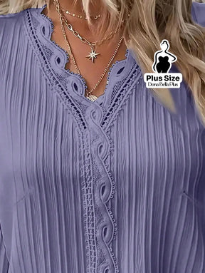 Blusa Canelada com Detalhe em Renda e Manga Longa Blusa Canelada com Detalhe em Renda e Manga Longa