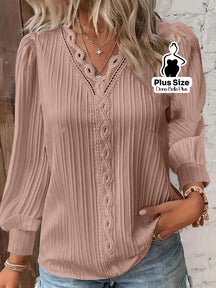 Blusa Canelada com Detalhe em Renda e Manga Longa Rosa Bebê / G Blusa Canelada com Detalhe em Renda e Manga Longa