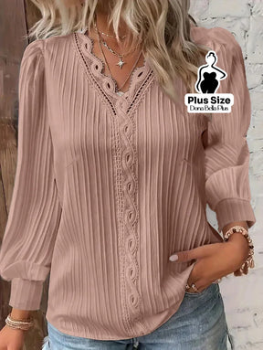 Blusa Canelada com Detalhe em Renda e Manga Longa Rosa Bebê / G Blusa Canelada com Detalhe em Renda e Manga Longa
