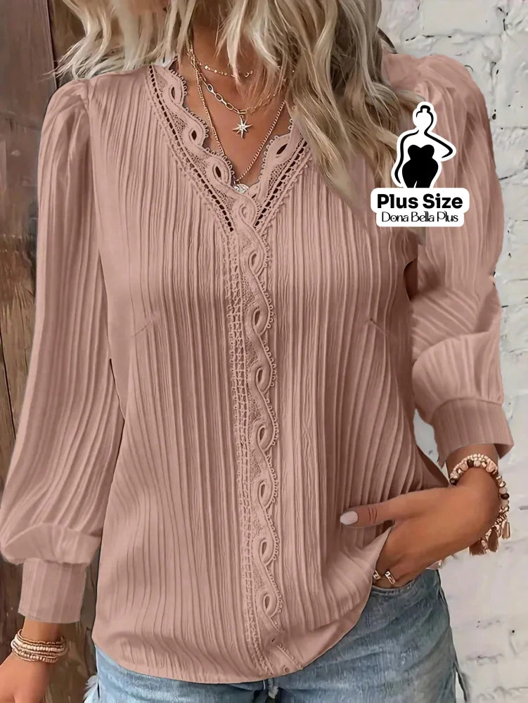 Blusa Canelada com Detalhe em Renda e Manga Longa Rosa Bebê / G Blusa Canelada com Detalhe em Renda e Manga Longa