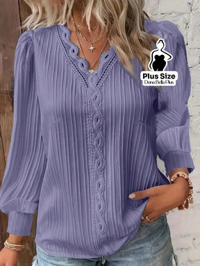 Blusa Canelada com Detalhe em Renda e Manga Longa Roxo / G Blusa Canelada com Detalhe em Renda e Manga Longa