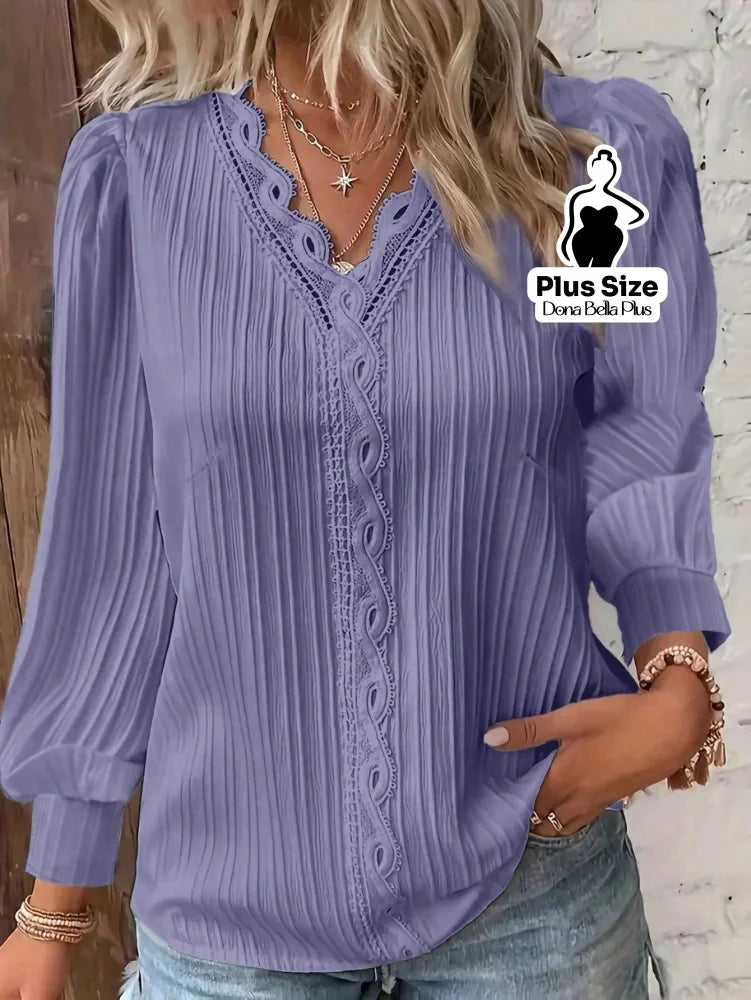 Blusa Canelada com Detalhe em Renda e Manga Longa Roxo / G Blusa Canelada com Detalhe em Renda e Manga Longa