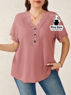 Blusa com Renda Vazado e Botões Decorativos Rosa chiclete / G Blusa com Renda Vazado e Botões Decorativos