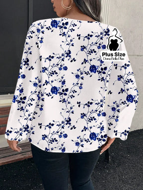 Blusa Floral Elegante com Decote V e Manga Longa Blusa Floral Elegante com Decote V e Manga Longa