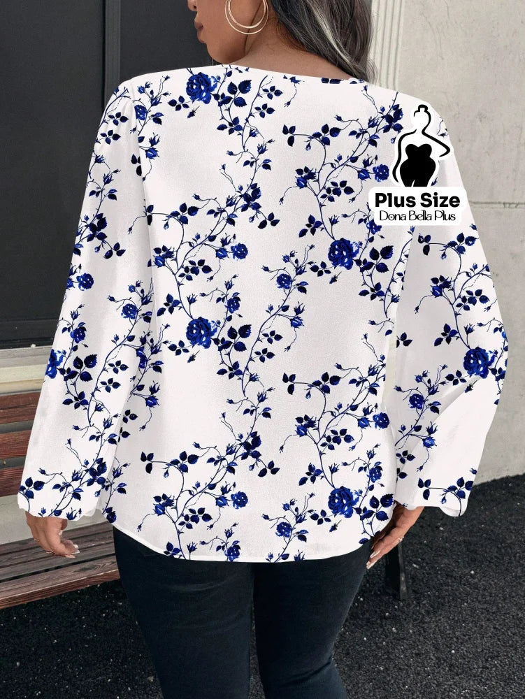 Blusa Floral Elegante com Decote V e Manga Longa Blusa Floral Elegante com Decote V e Manga Longa
