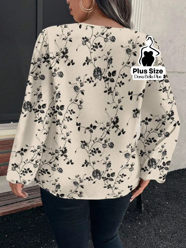 Blusa Floral Elegante com Decote V e Manga Longa Blusa Floral Elegante com Decote V e Manga Longa
