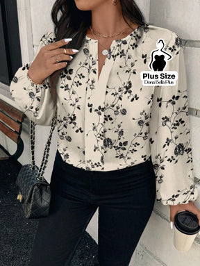 Blusa Floral Elegante com Decote V e Manga Longa Blusa Floral Elegante com Decote V e Manga Longa