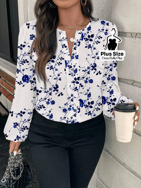 Blusa Floral Elegante com Decote V e Manga Longa Branco / G Blusa Floral Elegante com Decote V e Manga Longa