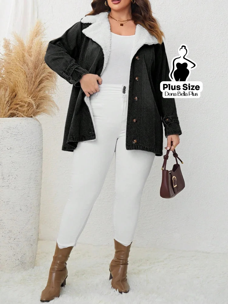 Blusa Jeans Forrada com Botões e Gola de Pelo Blusa Jeans Forrada com Botões e Gola de Pelo