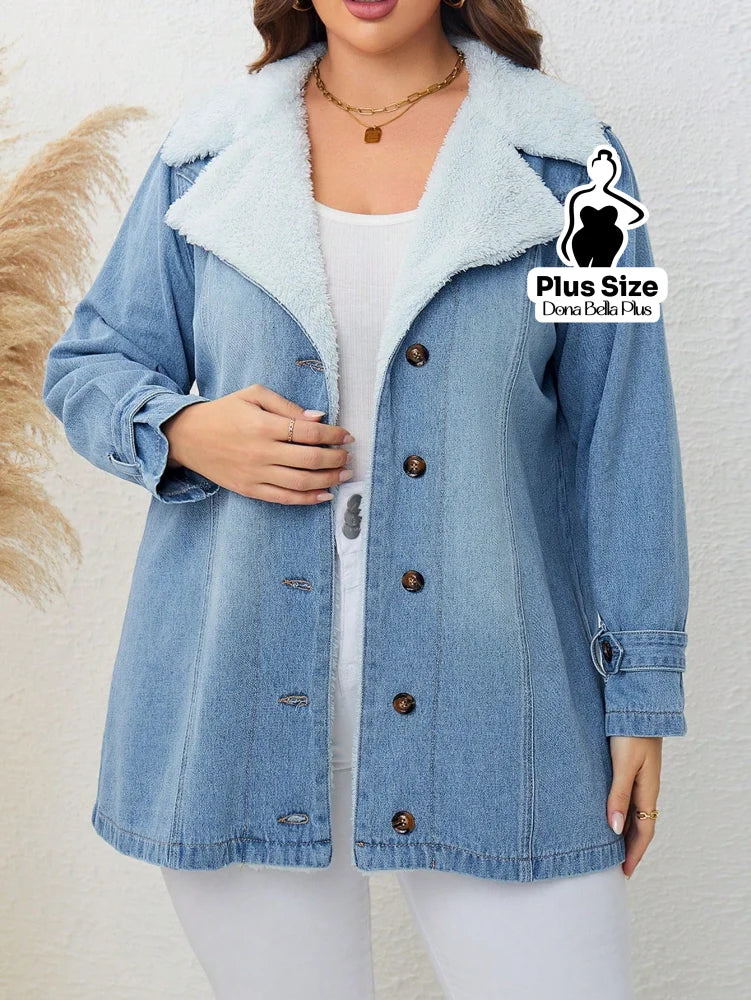 Blusa Jeans Forrada com Botões e Gola de Pelo Blusa Jeans Forrada com Botões e Gola de Pelo