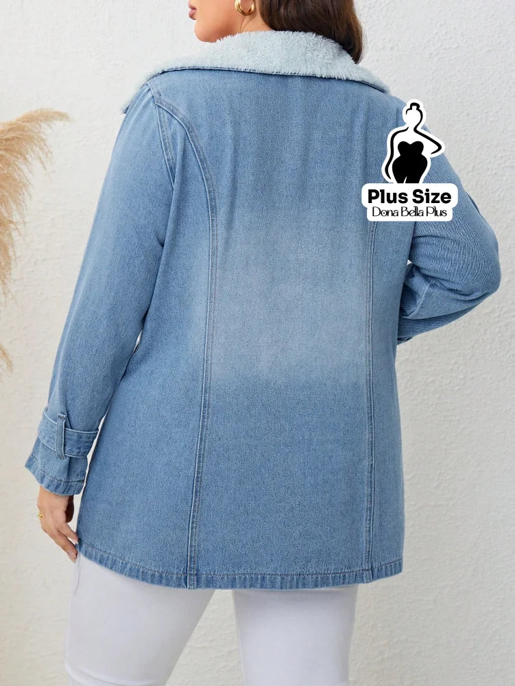 Blusa Jeans Forrada com Botões e Gola de Pelo Blusa Jeans Forrada com Botões e Gola de Pelo