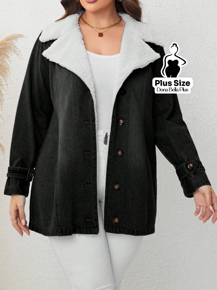 Blusa Jeans Forrada com Botões e Gola de Pelo Blusa Jeans Forrada com Botões e Gola de Pelo