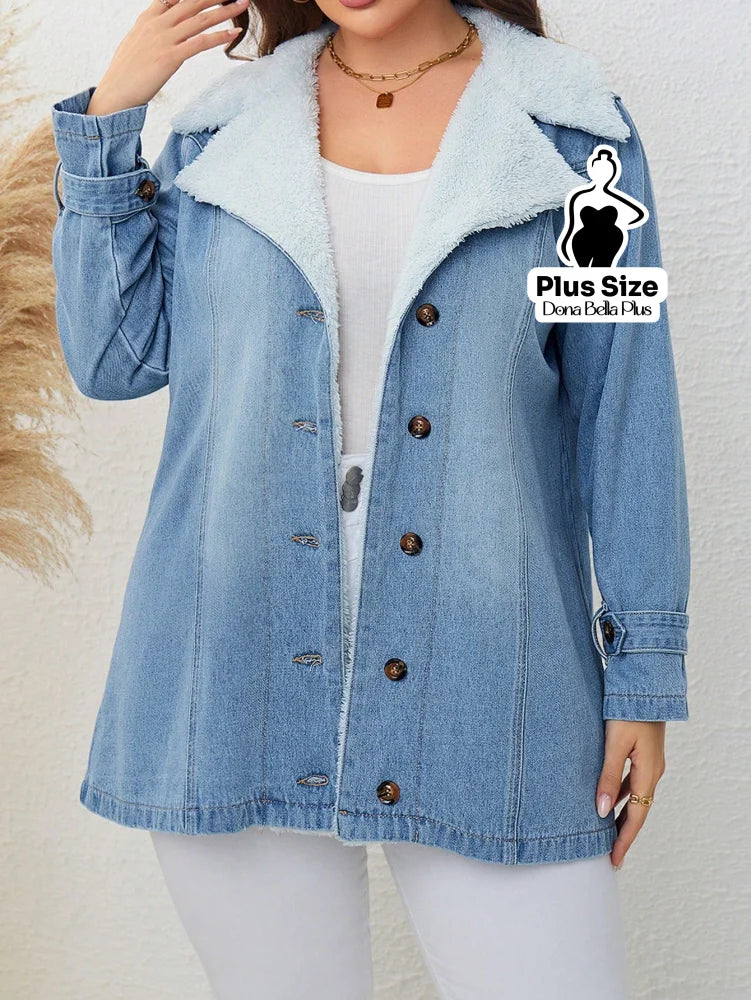 Blusa Jeans Forrada com Botões e Gola de Pelo Blusa Jeans Forrada com Botões e Gola de Pelo