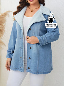 Blusa Jeans Forrada com Botões e Gola de Pelo Azul / G Blusa Jeans Forrada com Botões e Gola de Pelo
